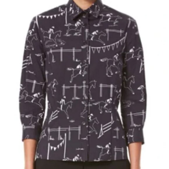 Carolina Herrera 3/4 sleeve Equestrian Jockey Button Down - Picture 1 of 9